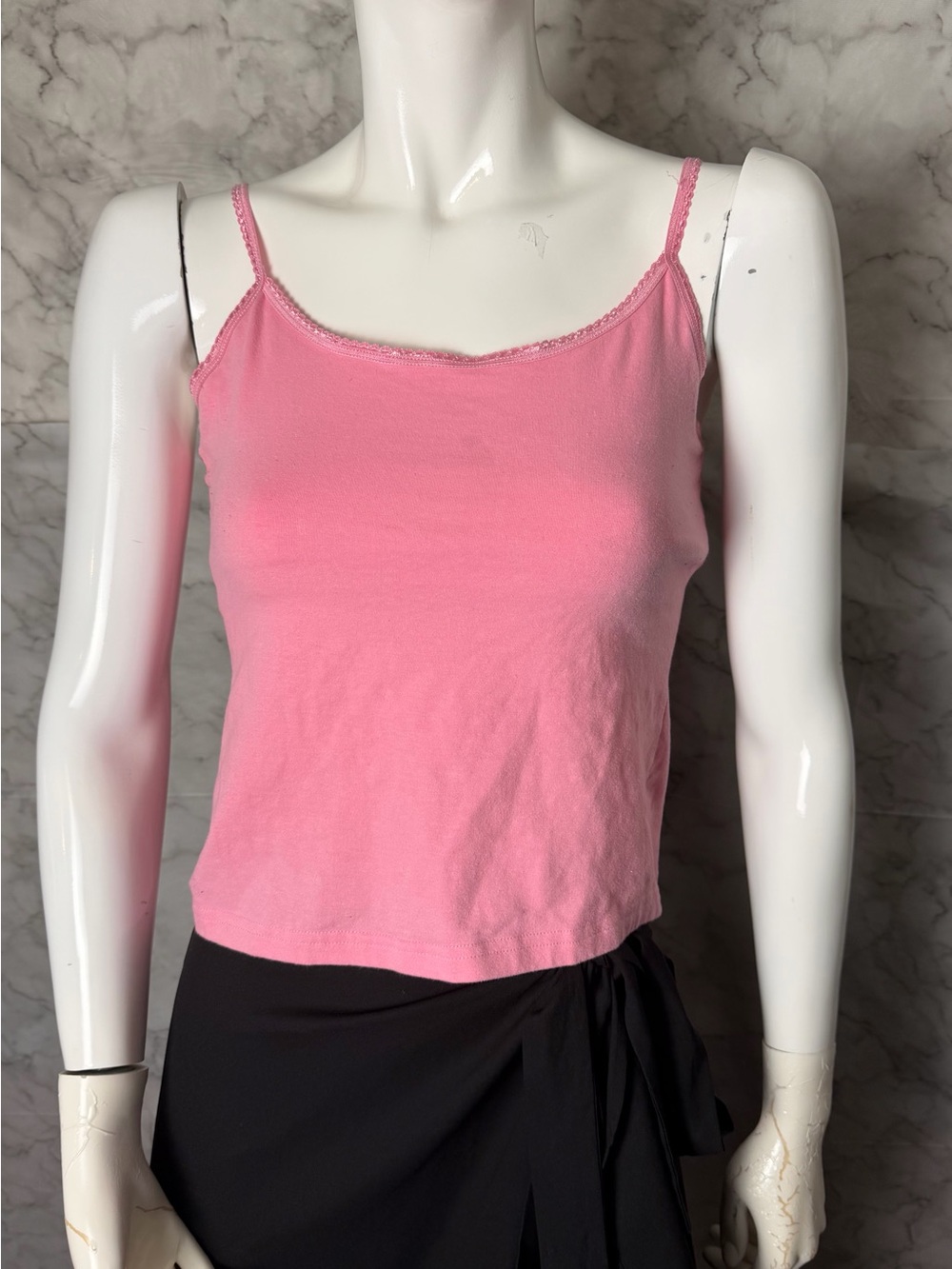 Gap Y2K Style Pink Lace Trim Cami Tank Top Light Shelf Bra Spaghetti Strap M